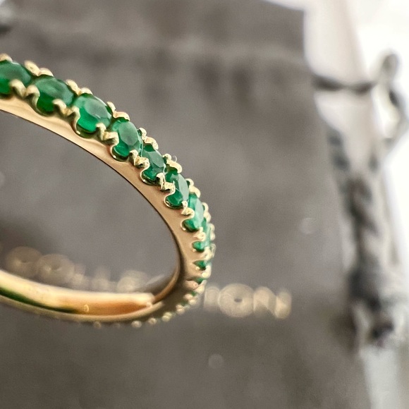 EF Collection 14K Yellow Gold Emerald Eternity Stacking Ring - Picture 6 of 12